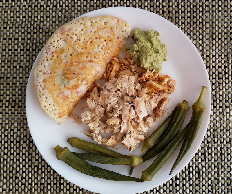 Grilled Chicken, Steamed Okras and a small Uthappa